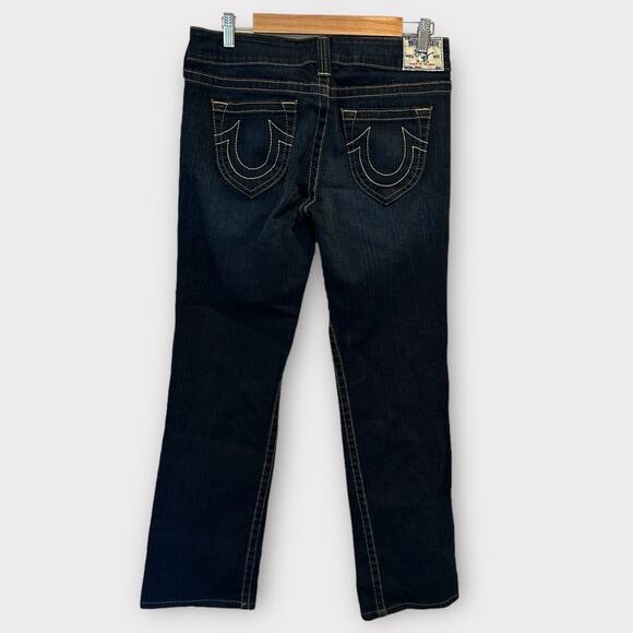 True Religion Tommy Vintage Y2K Low Rise Dark Wash Orange Stitched Bootcut Jean - Picture 5 of 16
